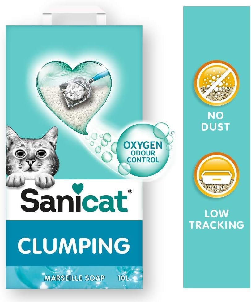 Sanicat - Clumping Cat Litter with Marseille Soap scent | Made of natural minerals with guaranteed odour control | Absorbs moisture and makes cleaning the tray easier | 10 L capacity