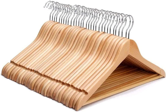 KEPLIN 20-Pack Walnut Wood Coat Hangers with 360° Rotating Hook, Trouser Bar, and Shoulder Notches