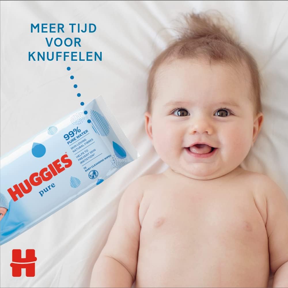 Huggies Pure Baby Wipes, 18-Pack (1008 Wipes), 99% Water, Fragrance-Free, Gentle Cleaning and Protection, Natural Wet Wipes