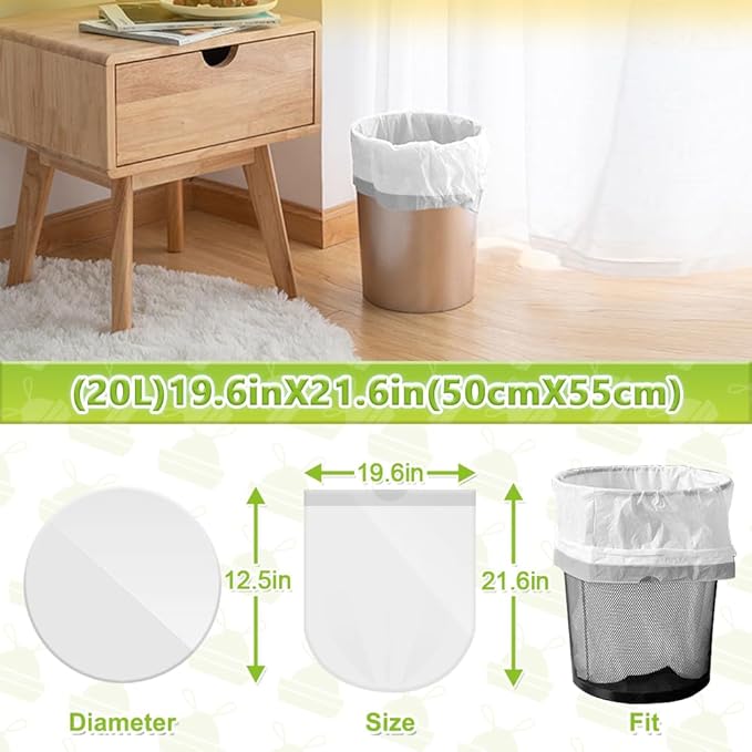 Bin Bags 20L with Drawstring Tie Handle,AOSULI White Bin Liners/Strong Trash Bags