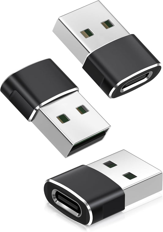Basesailor USB to USB C Adapter for iPhone 17 16 Car Charger Adapter 3Pack,Type C Female to USBA Male Cable Converter for Apple 15 14 13 12 Pro Max Watch 11 10,iPad Air,AirPods Pro 3,Samsung S25 S24
