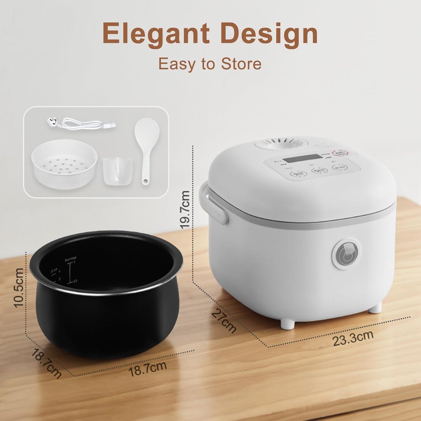 Bear 6 Multifunctional 4 Cups(Uncooked) Rice Cooker with Steamer for 1-4 People, Perfect for White/Brown Rice, Porridge, and Soup, White Rice Cooker