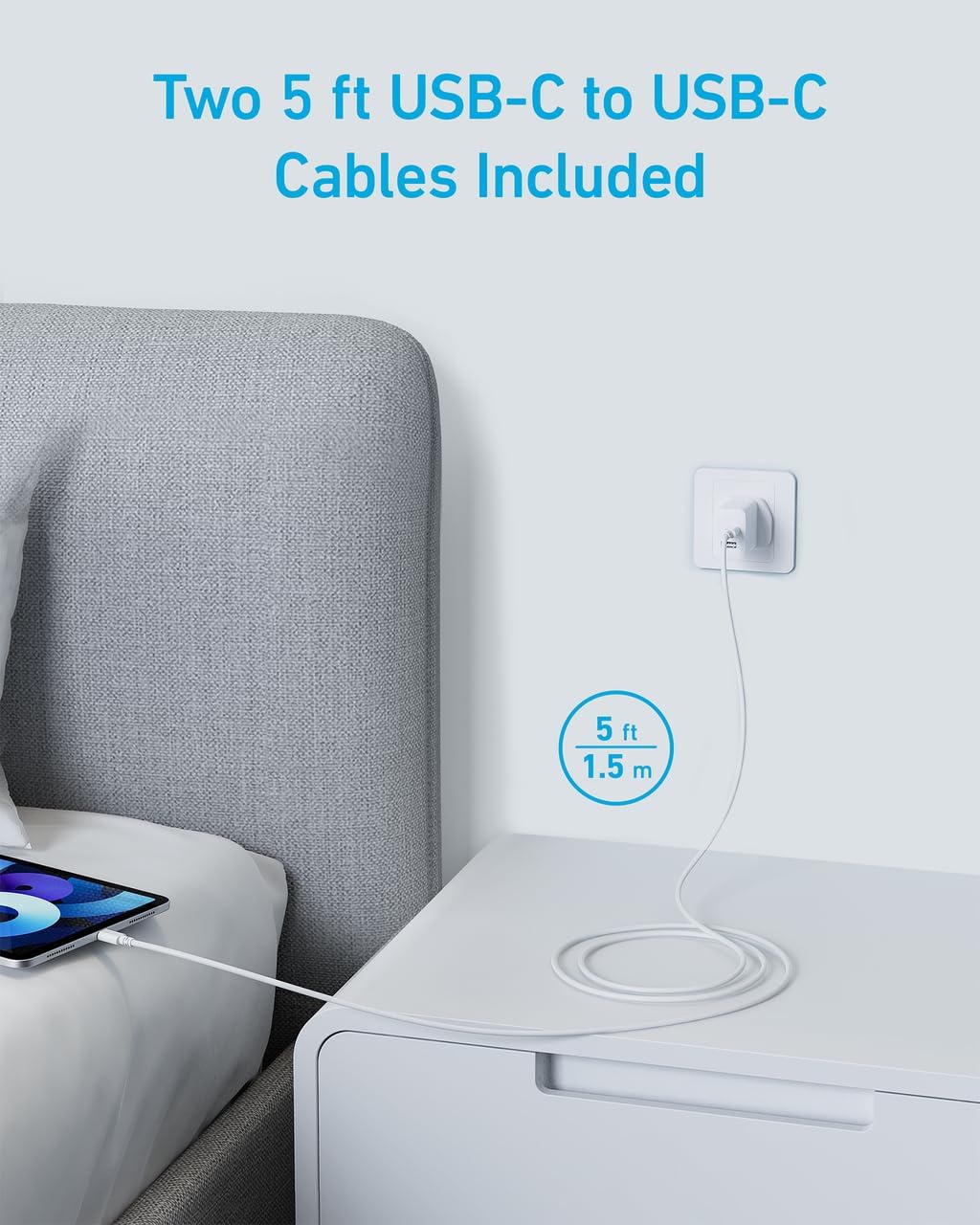 Anker USB C Plug, 2-Pack 20W Dual Port USB Fast Charger Plug, Charger for iPhone 17/16/ 15/15 Pro/15 Pro Max, iPad, AirPods, and More (2-Pack 5 ft Cables Included)