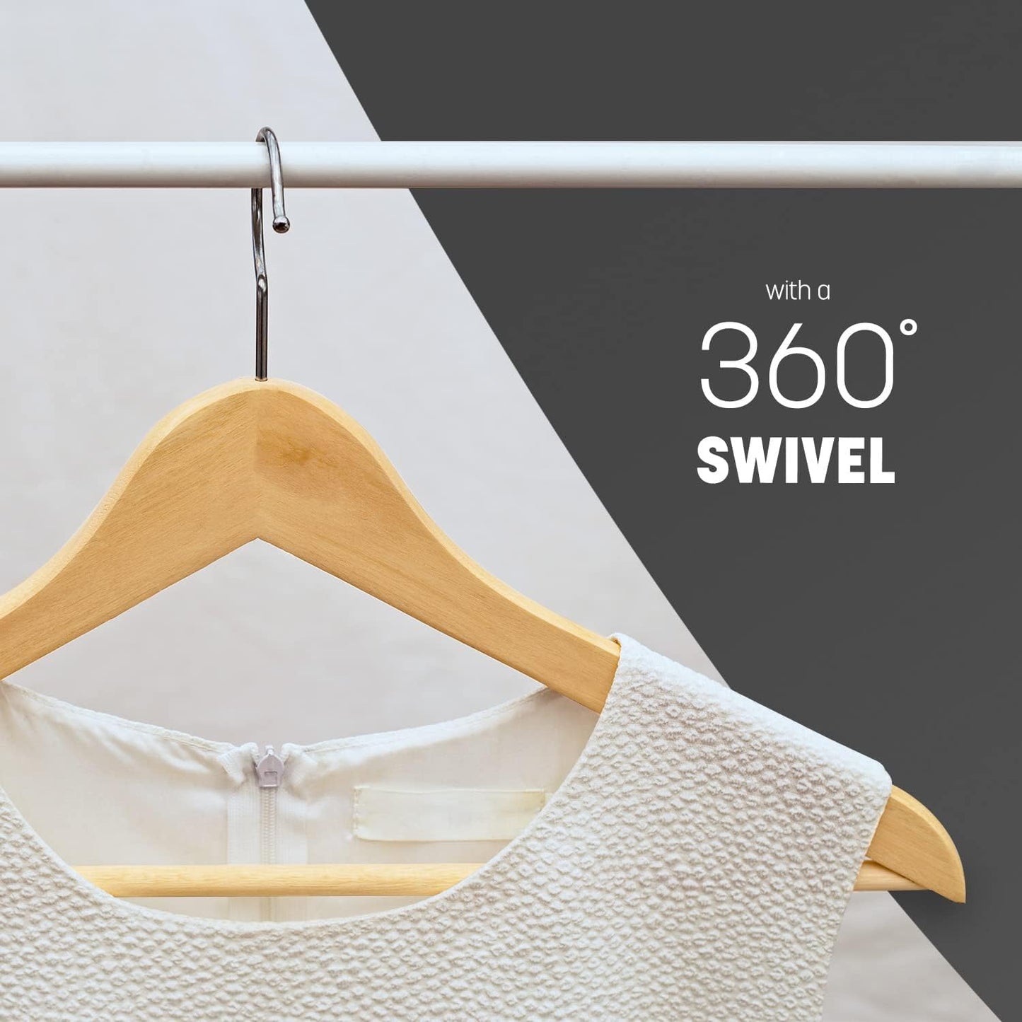 KEPLIN 20-Pack Walnut Wood Coat Hangers with 360° Rotating Hook, Trouser Bar, and Shoulder Notches