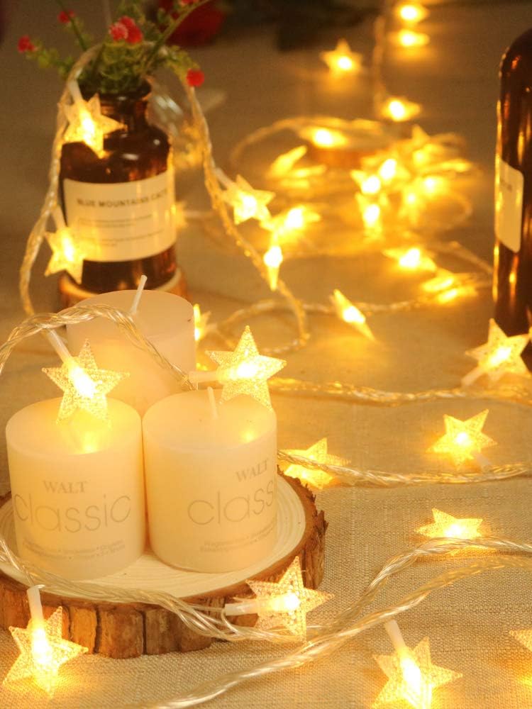 20ft 40 LED Battery Powered Fairy String Lights with 2 Modes, Star Design for Indoor and Outdoor Decoration, Bedroom, Wedding, Party, or Christmas Tree
