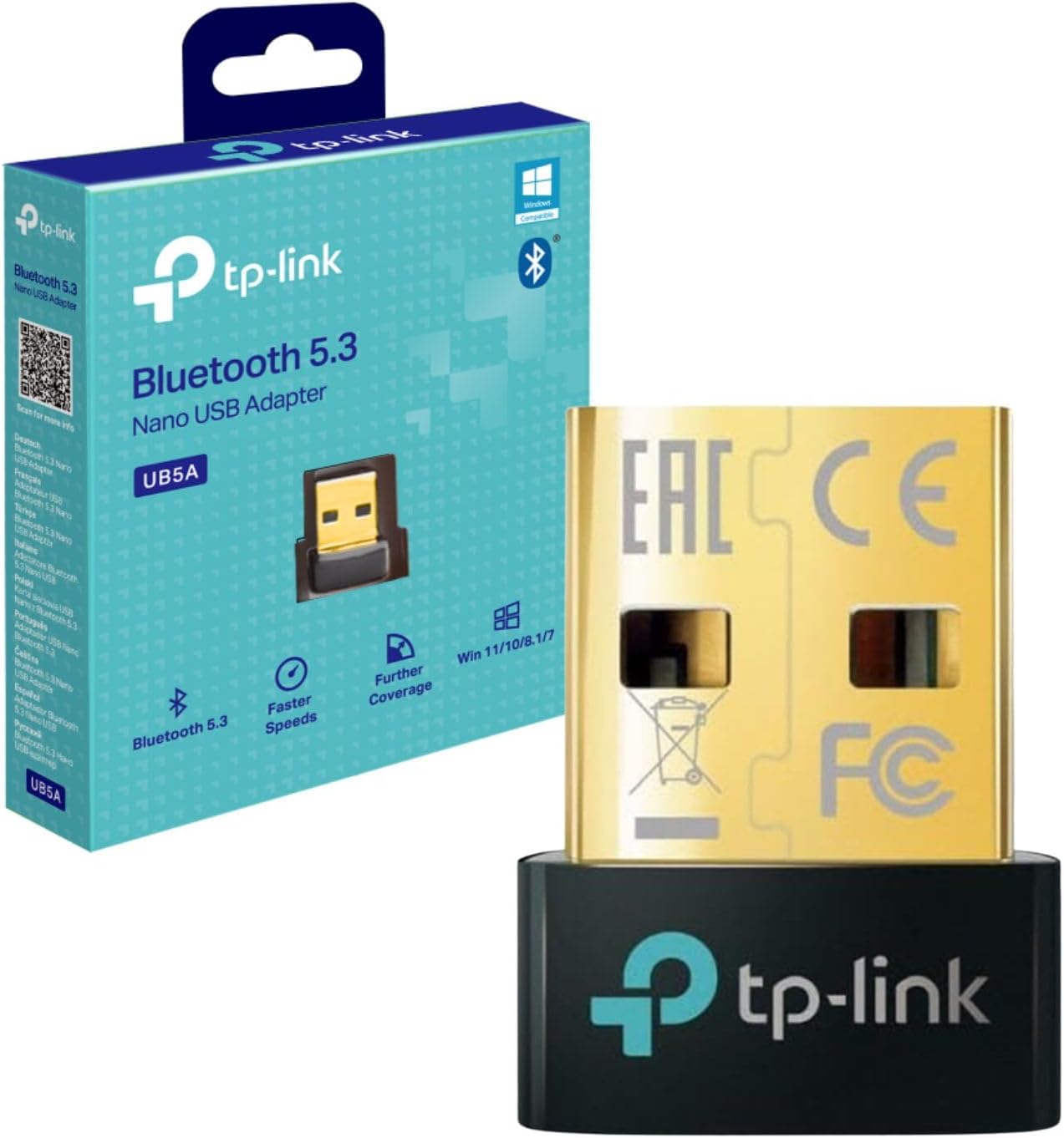 TP-Link UB5A Nano Bluetooth 5.4 USB Adapter for Multiple Devices, Long Range Bluetooth Adapter Compatible with Win 11/10/8.1/7, Dongle/Receiver, Plug & Play