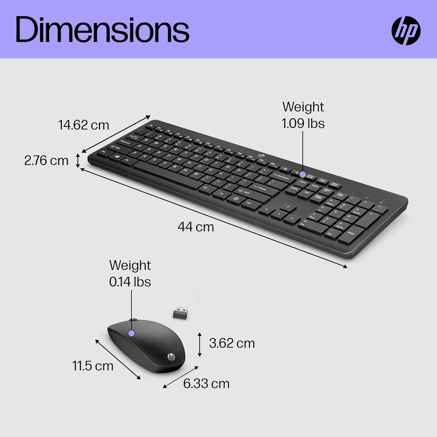 HP 230 Wireless Keyboard and Mouse Combo Set, 2.4 GHz Wireless USB-A Nano Receiver, Up to 1600 dpi, Up to 16 Months Battery Life - Black