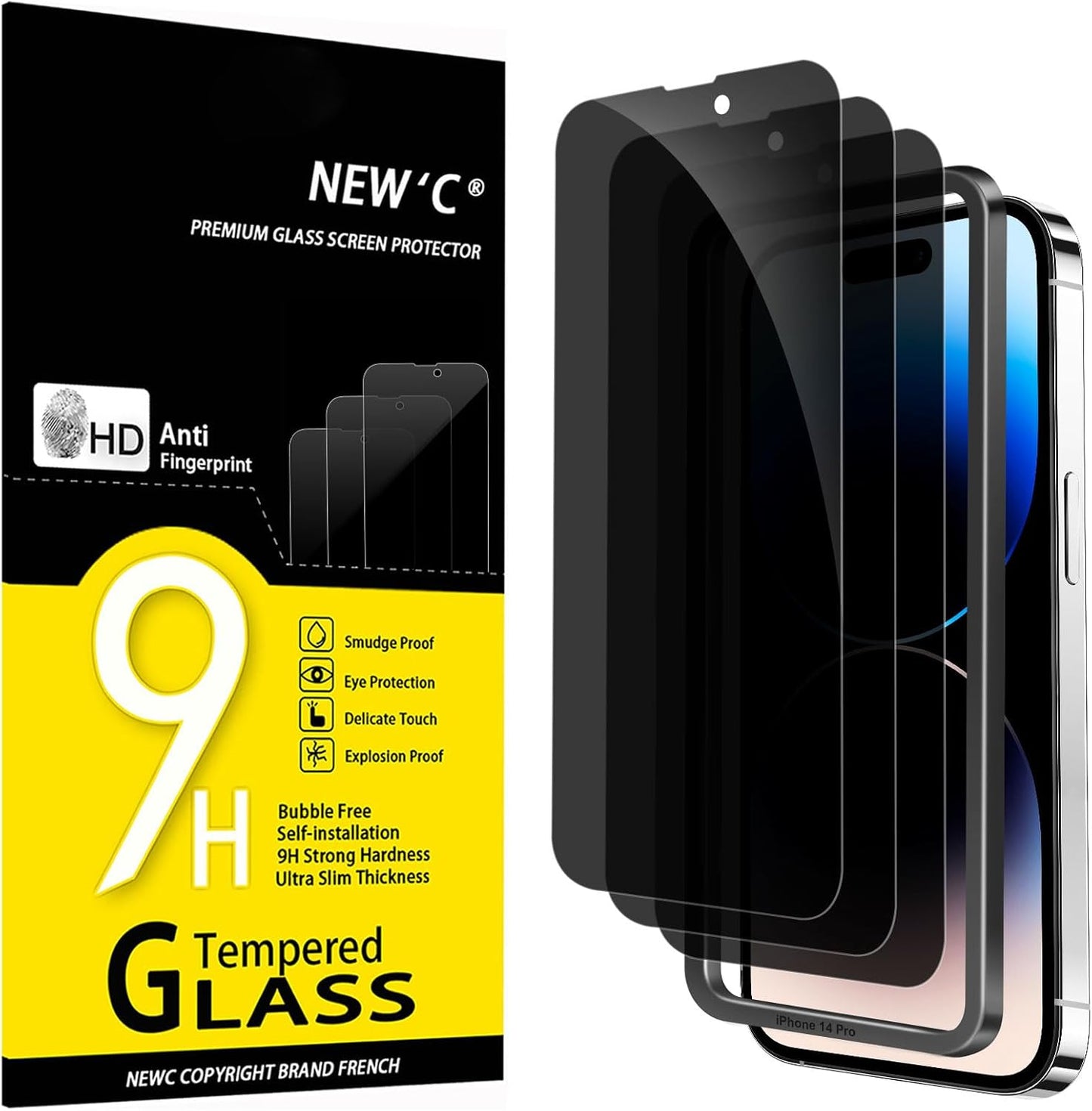 NEW'C 3 Pack Designed for iPhone 17, 17 Pro, iPhone 16 Pro Screen Protector (6.3 inches), Enhanced Tempered Glass Protection with easy installation tool included,Case Friendly Ultra Resistant