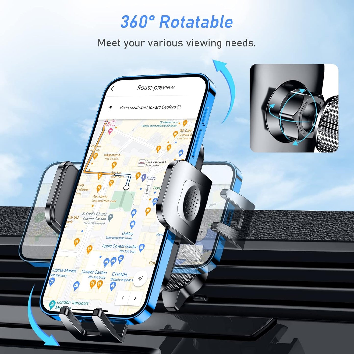 Blukar Car Phone Holder, Air Vent Car Phone Mount Cradle 360° Rotation - Upgraded Super Stable Hook Clip - One Button Release Holder for iPhone, Galaxy, All 4.0''-6.7'' Smartphones