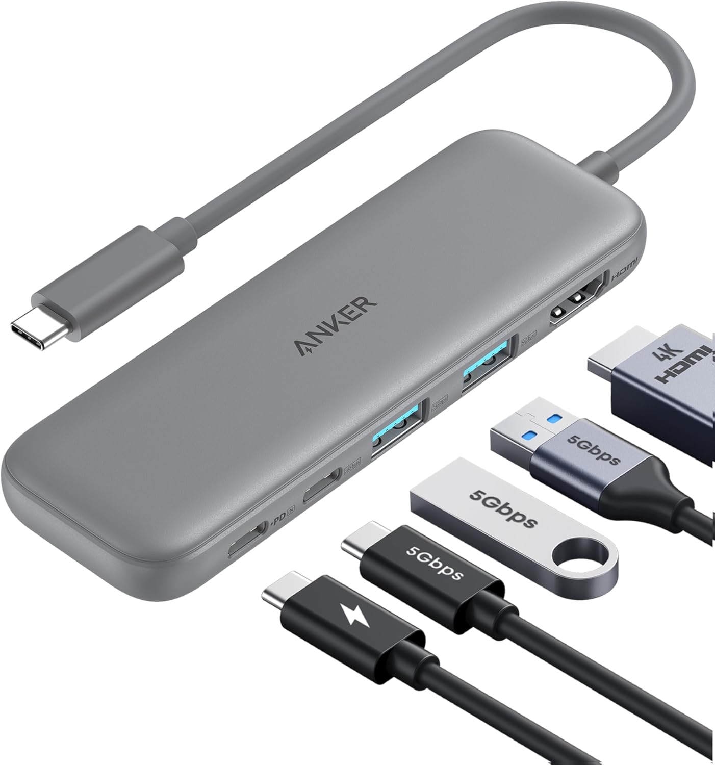 Anker USB C Hub, 5-in-1 USBC to HDMI Splitter with 4K Display, 1 x Powered USB-C 5Gbps & 2×Powered USB-A 3.0 5Gbps Data Ports for MacBook Pro, MacBook Air, Dell and More