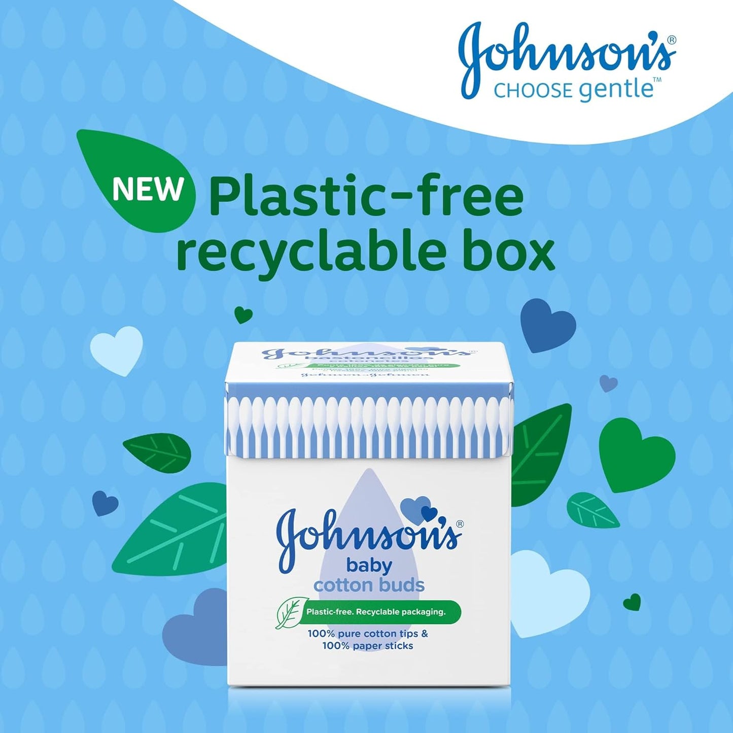 "Johnson's Baby Cotton Buds, 200 Pack – 100% Pure Cotton with Paper Sticks, Plastic-Free, for Cleaning Delicate Areas"