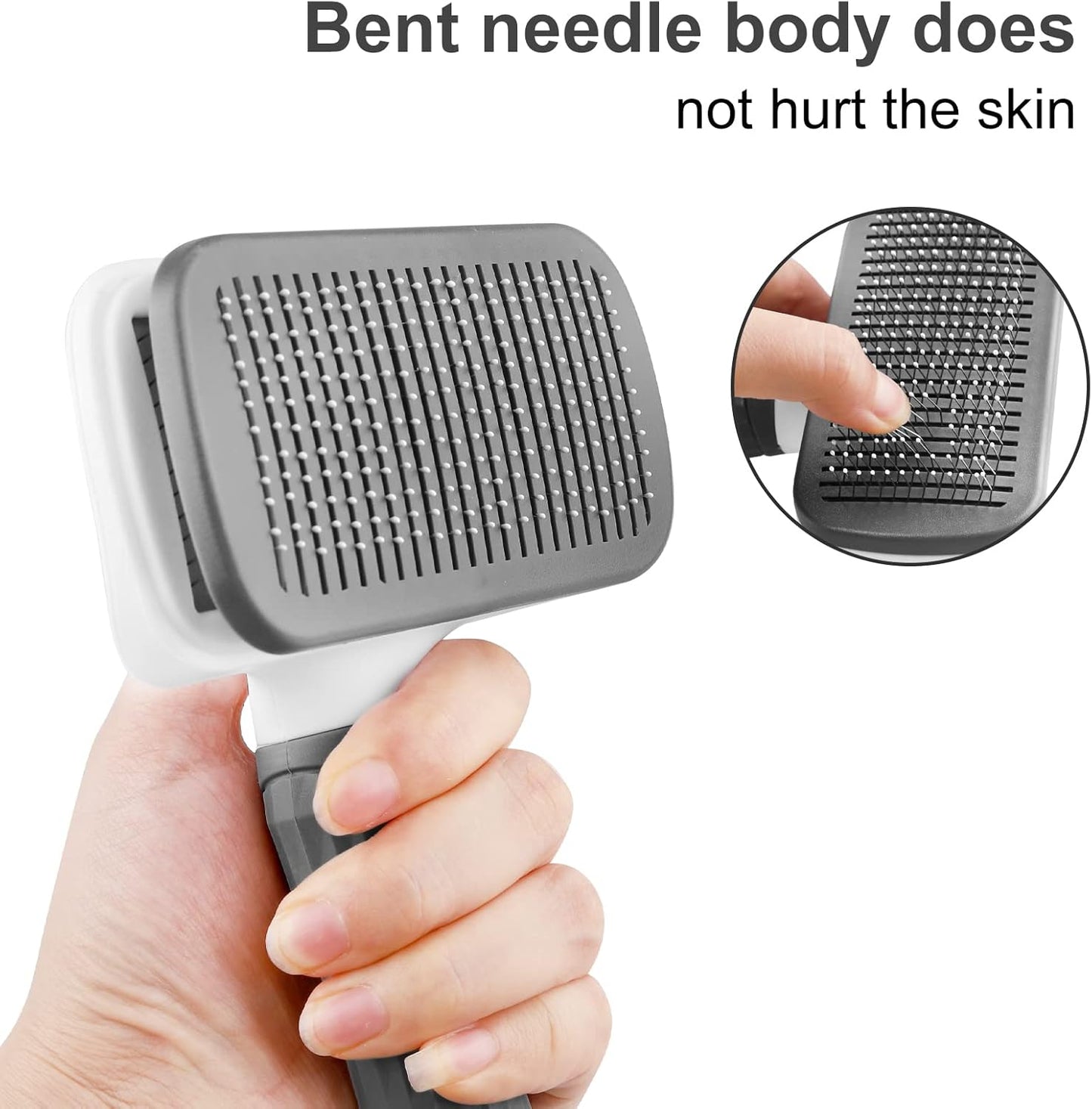 Dog Brush Cat Grooming Comb,Self Cleaning Pet Slicker Brushes with Smooth handle,Dog Grooming Tool with Button for Pet Shedding Brush Cat Massage Clean Tangled(Grey)