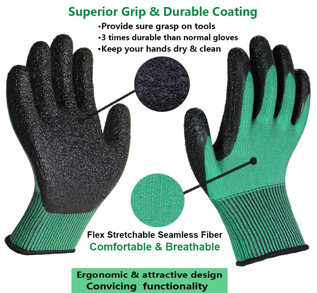 PROGANDA Gardening Gloves 3 Pairs Ultra-Grip Work Gloves Non-Slip Latex Coated Colourful Garden Gloves Verstile for House Car Cleaning Fishing Outdoor Tasks
