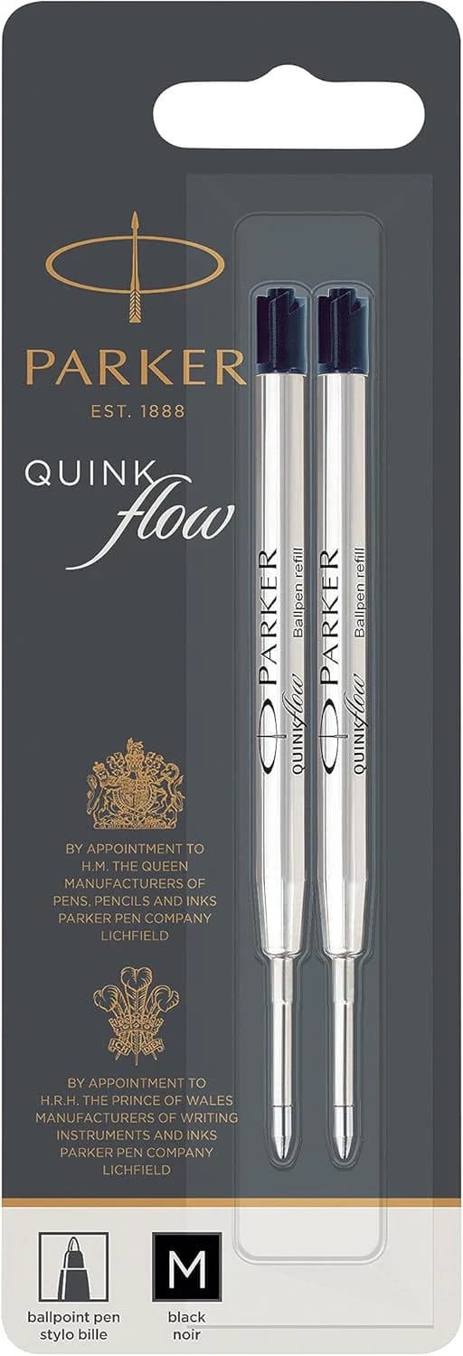Parker Ballpoint Pen Refills | Medium Point | Black QUINKflow Ink | 2 Count