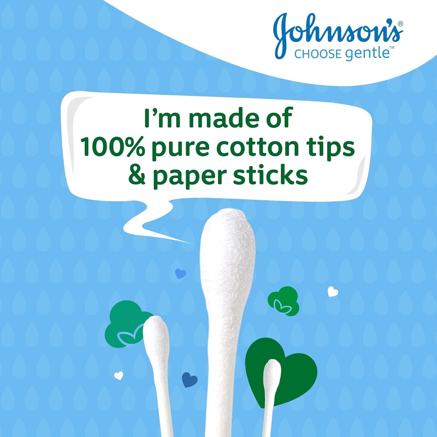 "Johnson's Baby Cotton Buds, 200 Pack – 100% Pure Cotton with Paper Sticks, Plastic-Free, for Cleaning Delicate Areas"
