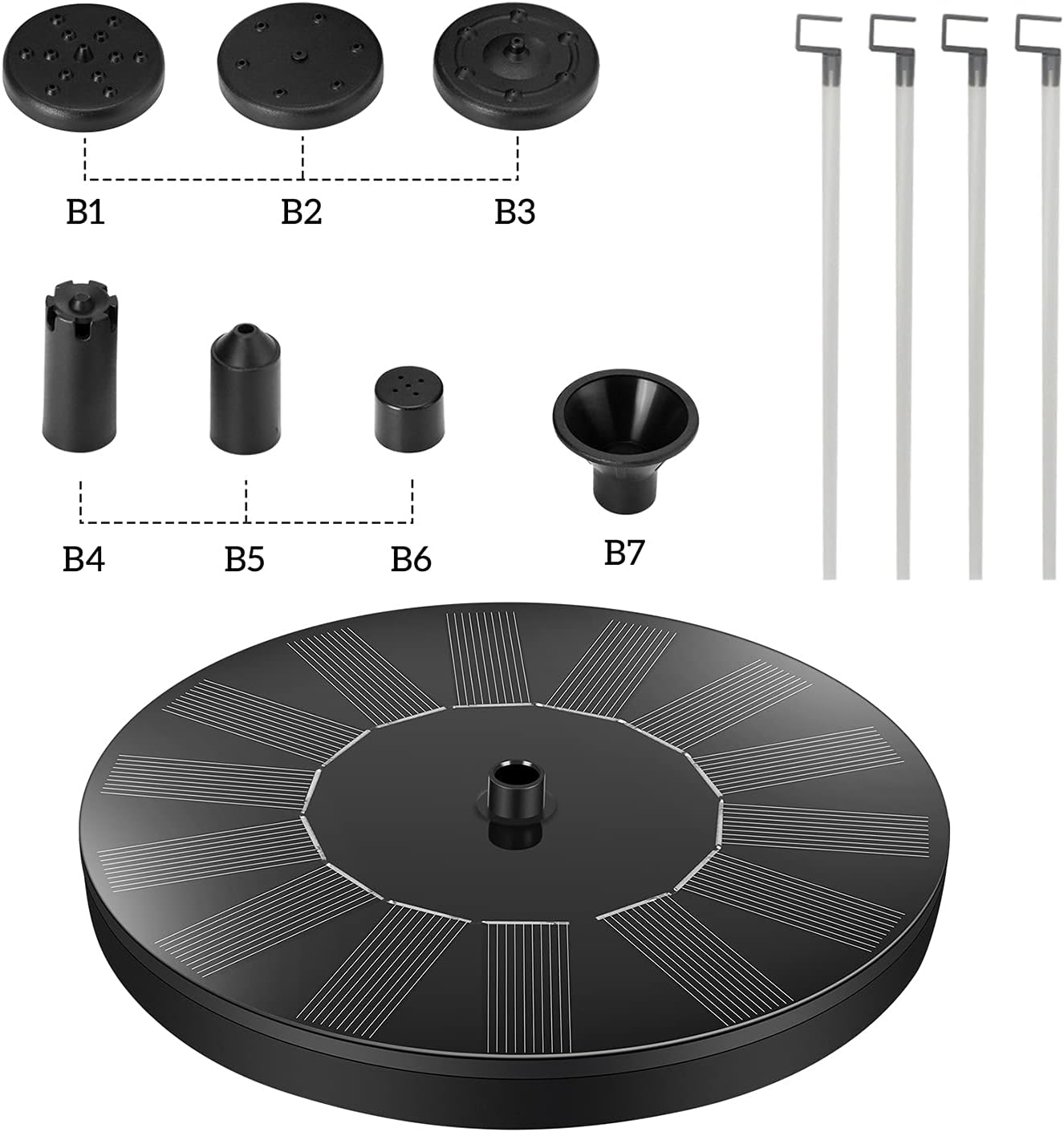 Jsdoin Solar Fountain Pump,Solar Powered Water Features with 7 Nozzles for The Garden, Floating Solar Pond Pump for Bird Bath,Pool, Patio,Pond and Fish Tank