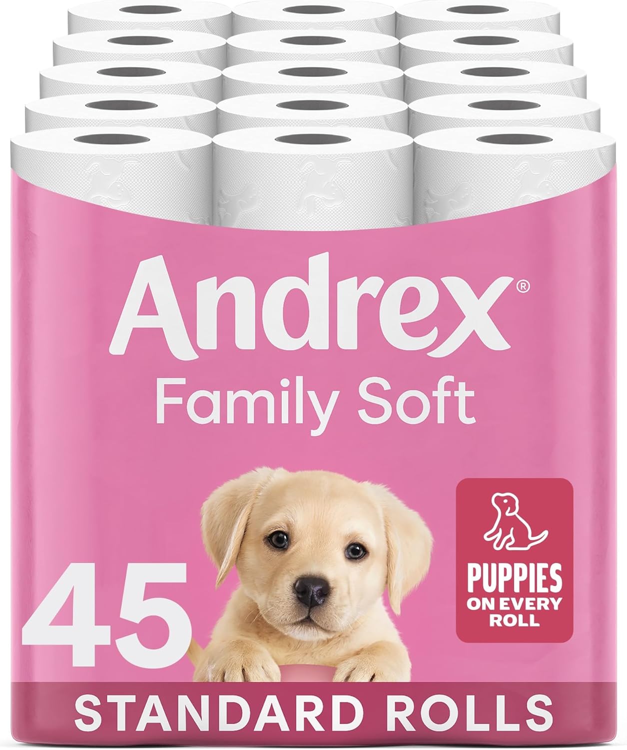 Andrex Family Soft Toilet Tissue 45 Rolls (Previously Andrex Gentle Clean) Gentle on your Family’s skin– Bulk Pack of 45 Toilet Rolls, FSC Certified