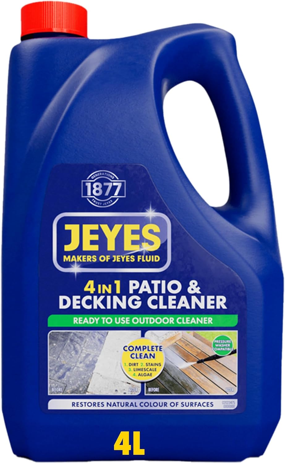 Jeyes 4-in-1 Patio and Decking Cleaner, 4 Litre, For Paths, Drives, Decking and Fencing