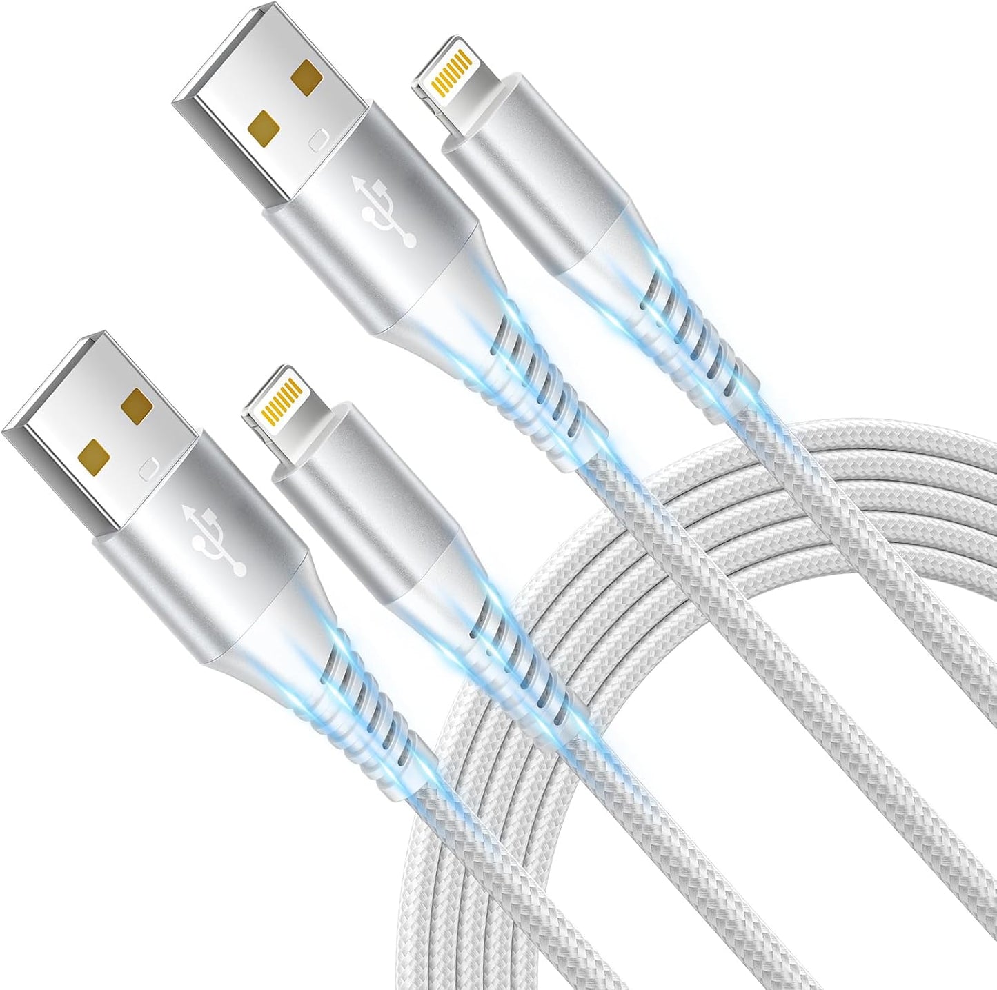 3Pack 2M iPhone Charger Cable, Long iPhone Charging Cable MFi Certified Lightning Cable Fast Charging Cord Braided i Phone Charger Lead USB Cord for Phone 14 13 12 11 Pro Max XS XR 8 7 6 SE, iPad