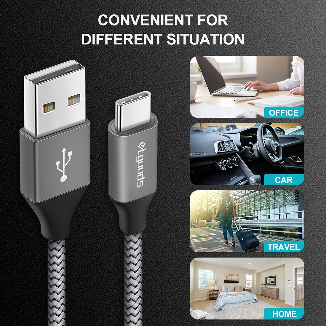 etguuds USB C Charger Cable [2Pack 1M], USB to USB C Cable 3A Fast Charging Type C Lead Braided for iPhone 15 Pro Samsung Galaxy S23 S22 S21 S20 S10 S9 S8 Note 10 A55 -Grey