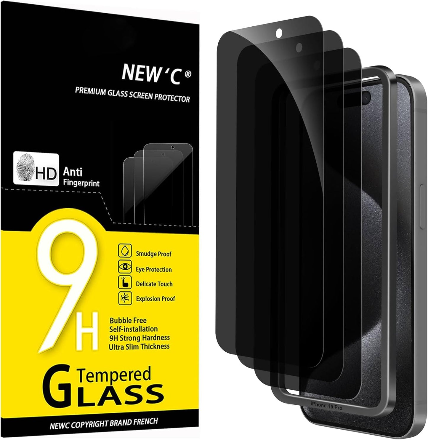 NEW'C 3 Pack Designed for iPhone 17, 17 Pro, iPhone 16 Pro Screen Protector (6.3 inches), Enhanced Tempered Glass Protection with easy installation tool included,Case Friendly Ultra Resistant