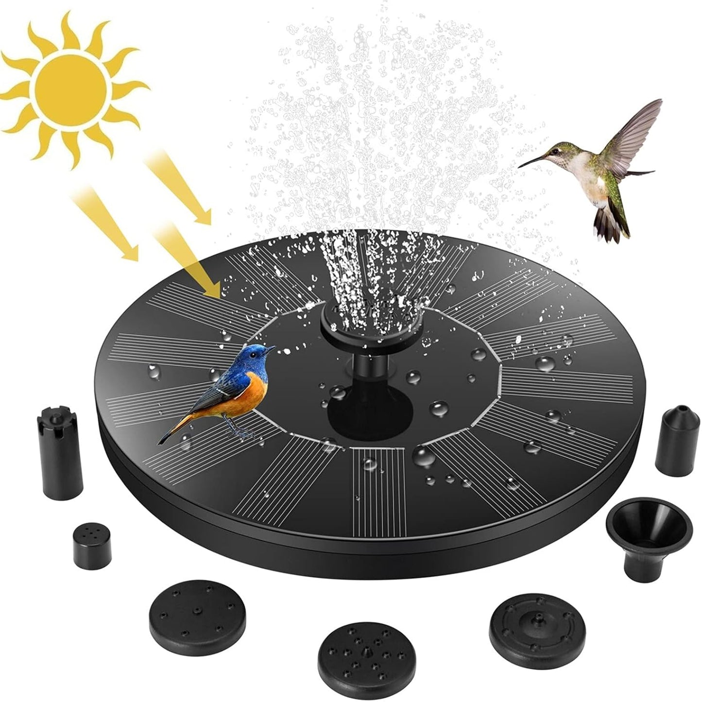 Jsdoin Solar Fountain Pump,Solar Powered Water Features with 7 Nozzles for The Garden, Floating Solar Pond Pump for Bird Bath,Pool, Patio,Pond and Fish Tank