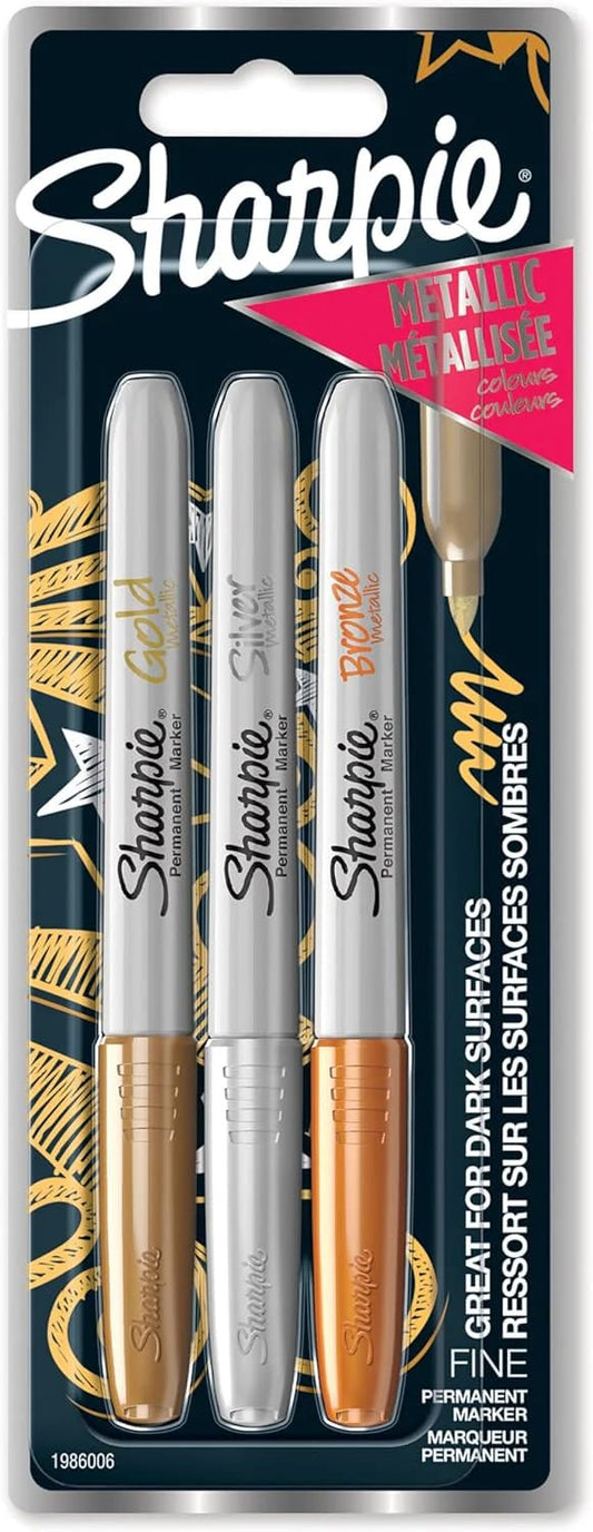 Sharpie Permanent Markers | Fine Point for Bold Details | Assorted Metallic Colours | 3 Marker Pens