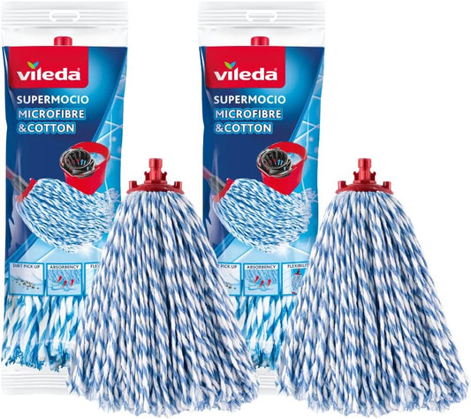 Vileda Supermocio Micro and Cotton Mop Refill, White, 18 x 10 x 37 cm, Pack of 2