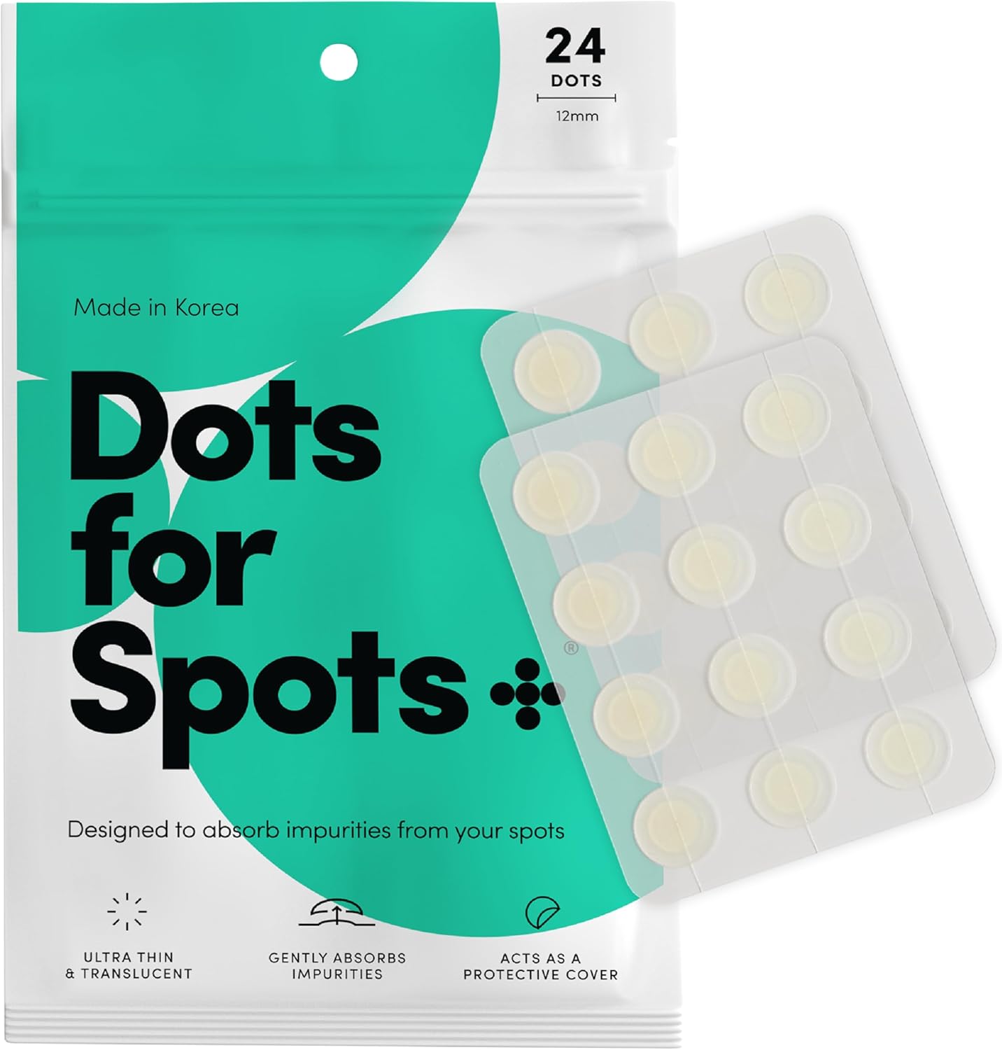 Dots for Spots Pimple Patches, 24 Pack, Translucent Hydrocolloid Spot Treatment Stickers for Face, Vegan and Cruelty-Free, Korean Skin Care"