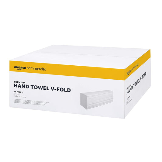 AmazonCommercial Singlefold (V-Fold / ZZ-Fold) Paper Hand Towels, 2-ply Cellulose, 3990 Sheets (15 packs of 266), Sheet Size: 22 x 21 cm, H3 Dispenser Compatible