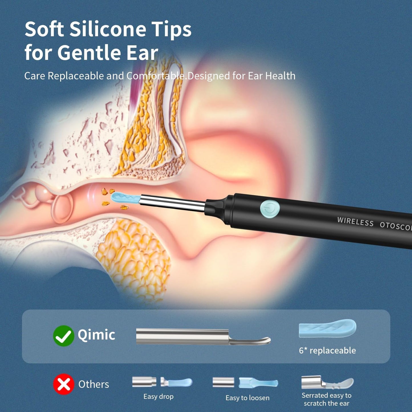 Ear Wax Removal Kit - Ear Cleaner with Camera, Camera with 6 Silicon Ear Spoon with 1080P, Ear Camera with LED Light, Ear Cleaning Kit for iPhone, iPad, Android -Black