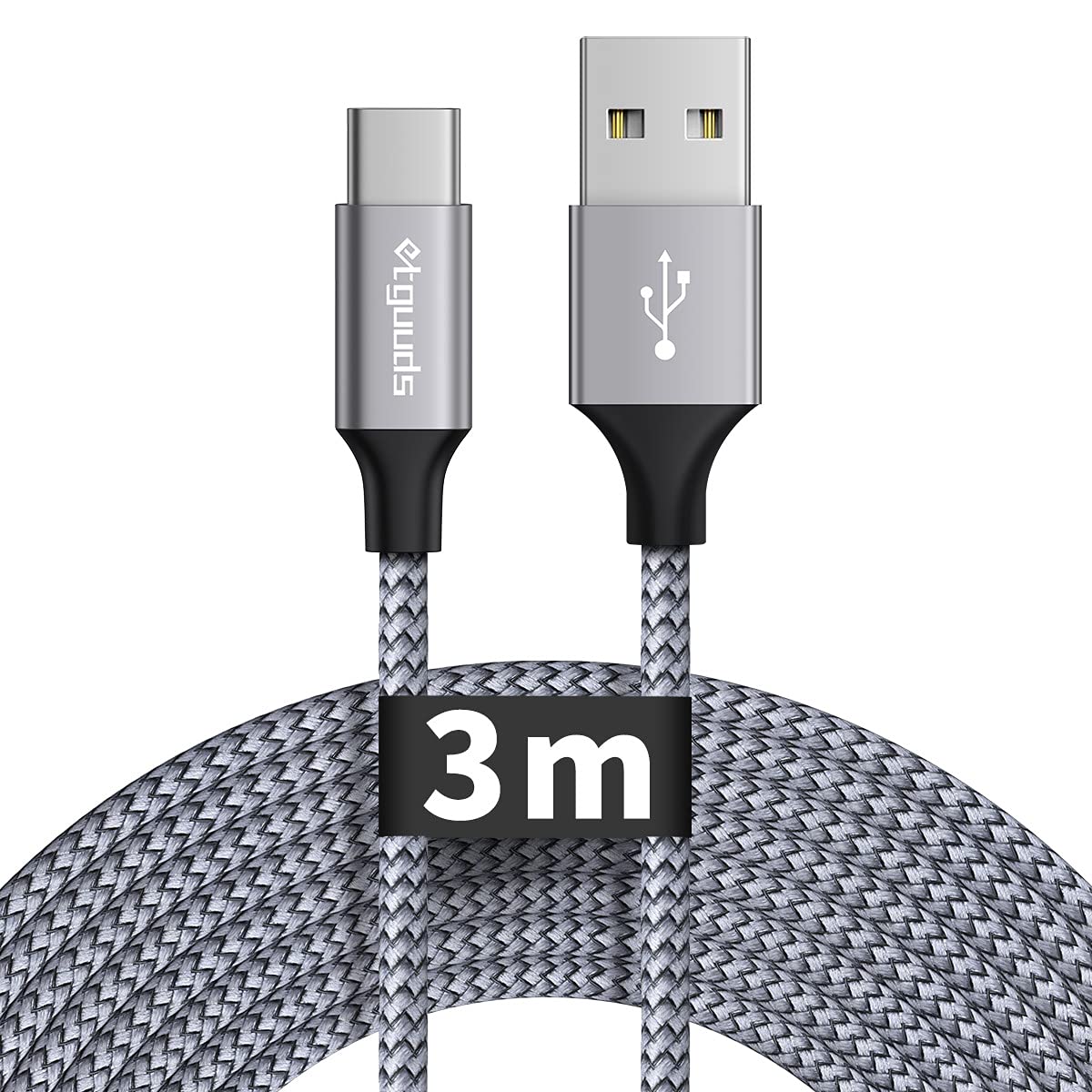 etguuds USB C Charger Cable [2Pack 1M], USB to USB C Cable 3A Fast Charging Type C Lead Braided for iPhone 15 Pro Samsung Galaxy S23 S22 S21 S20 S10 S9 S8 Note 10 A55 -Grey