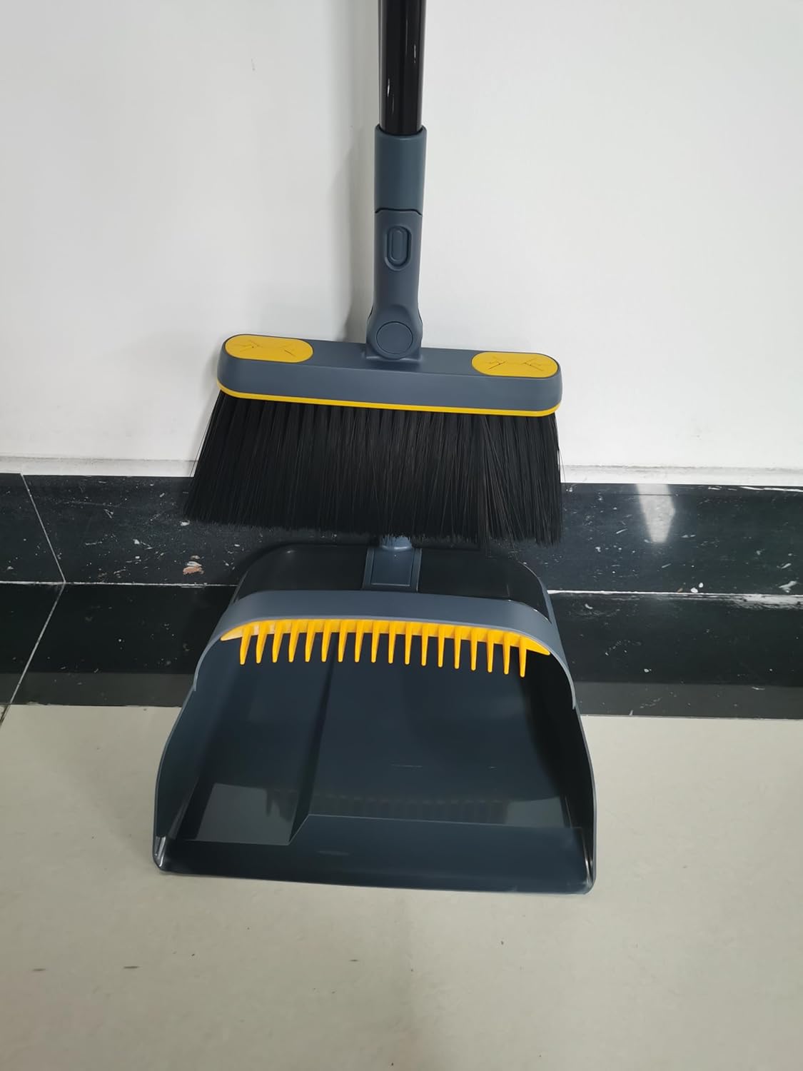 JEHONN Long-Handled Dustpan and Brush Set with 180° Rotating Brush and Comb Teeth