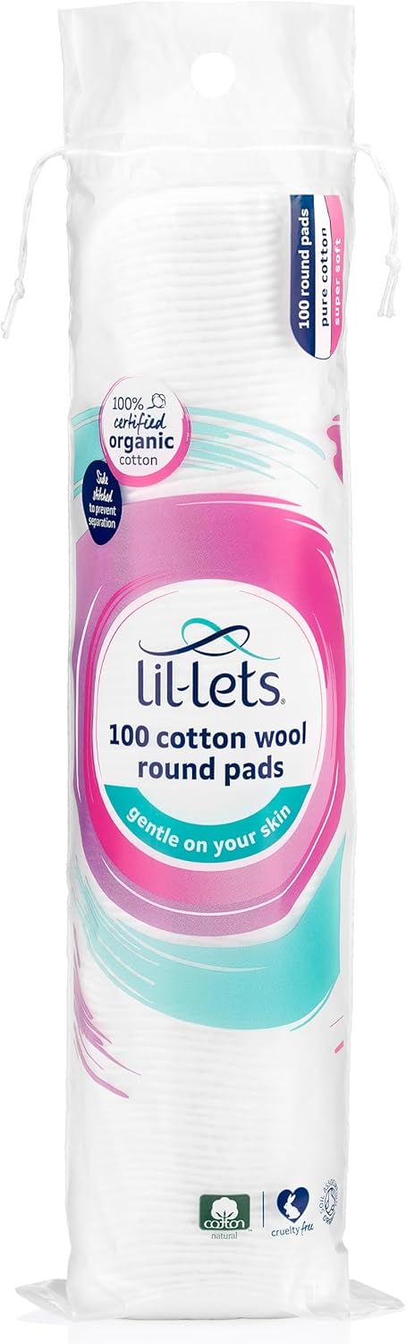 Lil-Lets Cotton Wool Round Pads, 200 Count, Certified Organic, 100% Pure Cotton Wool, Soft and Absorbent, Gentle on Skin, Dermatologically Tested, Bulk Pack