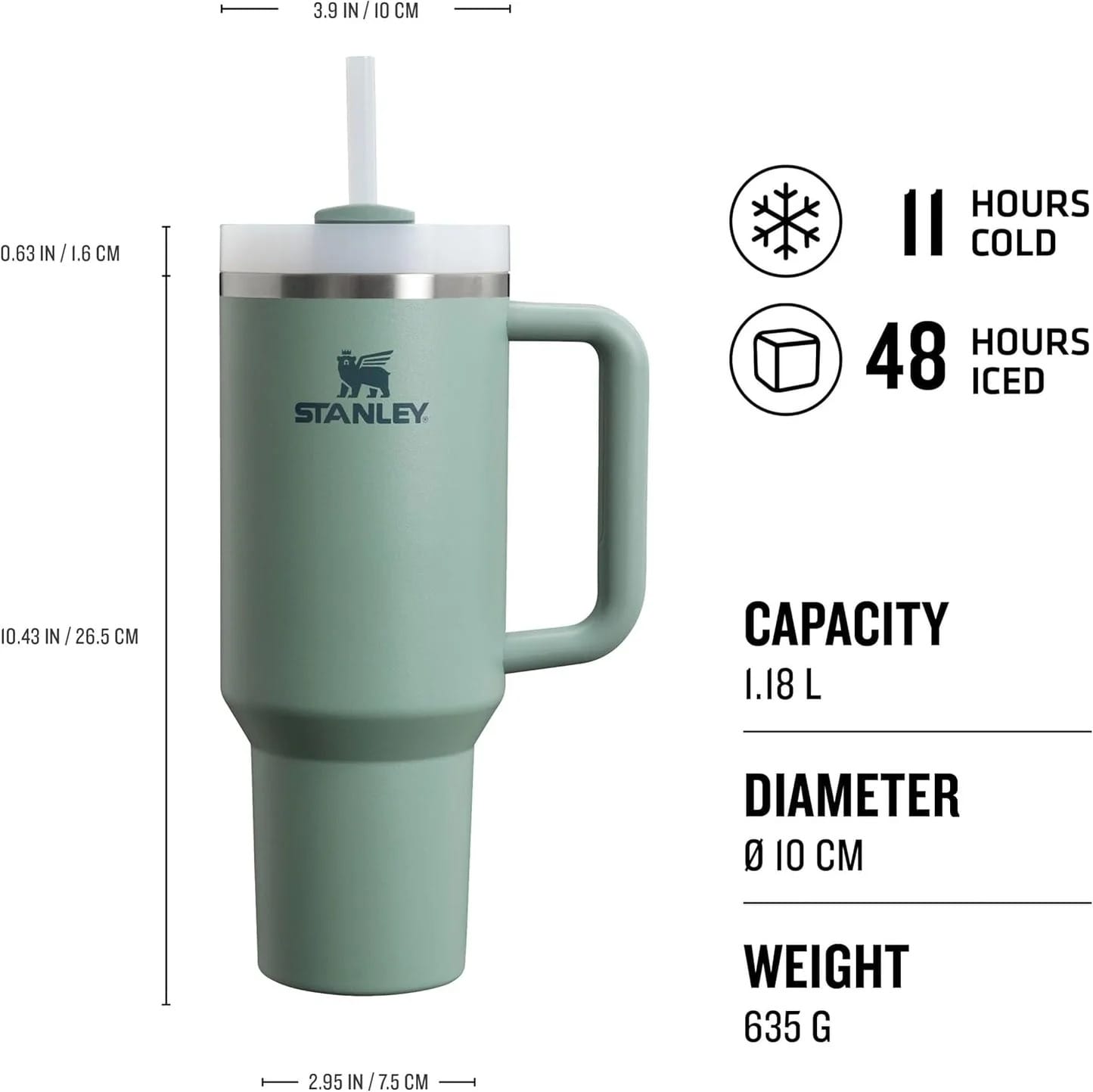 STANLEY Quencher H2.0 Flowstate Tumbler 1.2L - Cold for 11 Hours - Iced for 48 Hours - Metal Water Bottle with Straw, Handle and Lid - Dishwasher Safe - Travel Mug for Cold Drinks