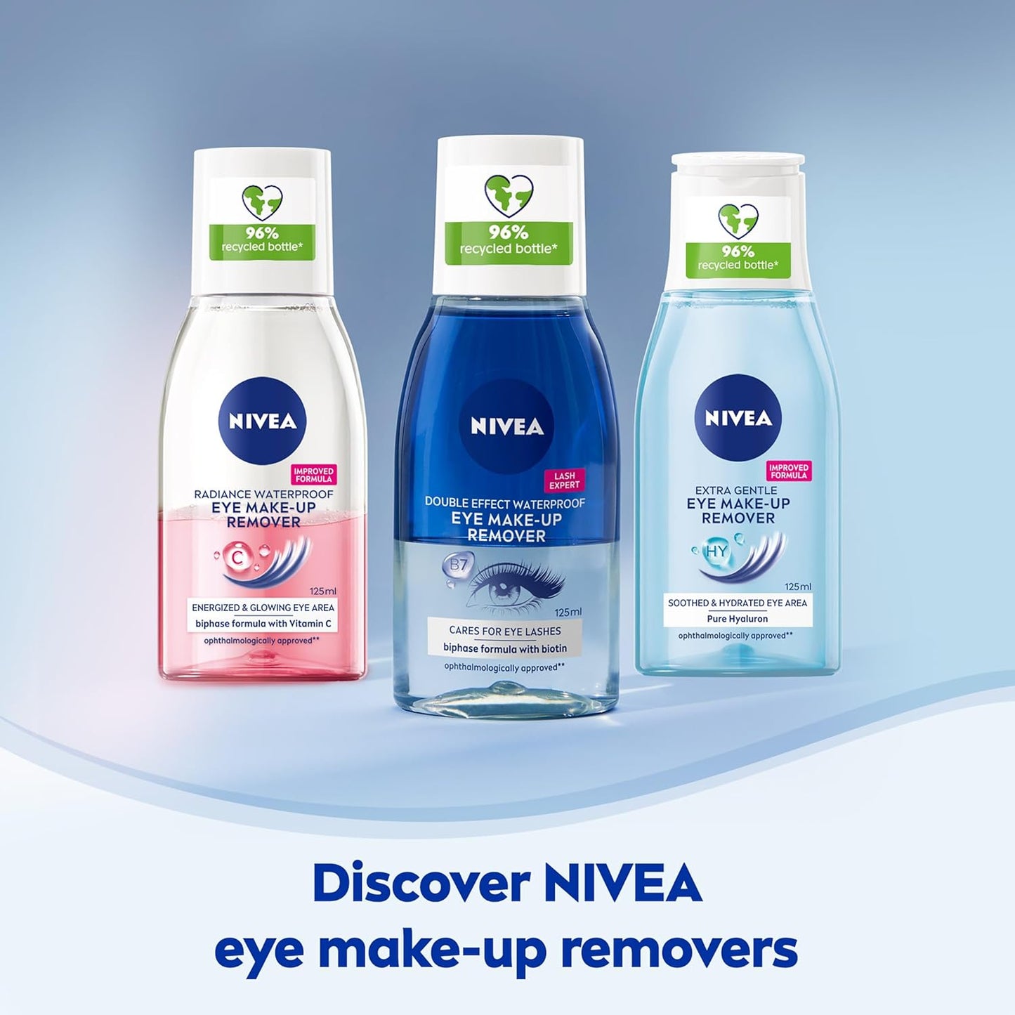 NIVEA Double Effect Waterproof Eye Make-Up Remover (125ml), Daily Use Face Cleanser for Make-Up and Mascara with Cornflower Extract and Biotin