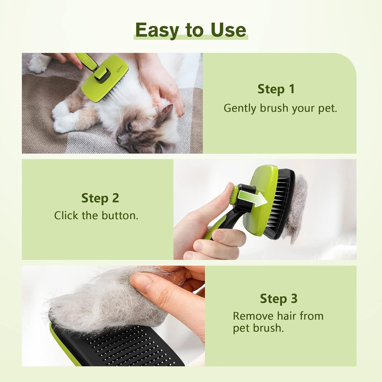 Pecute Cat and Dog Brush for Grooming - Self Cleaning Slicker With Rounded Pins for Short Haired Cats and Small Dogs - Safe and Smooth