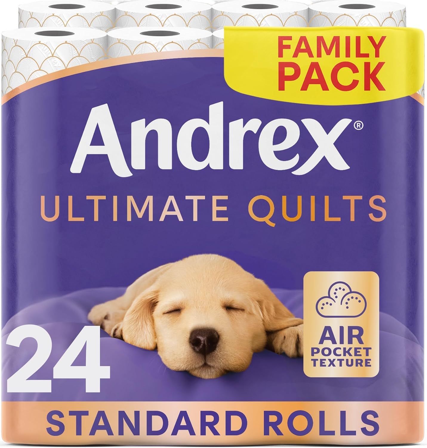 Andrex Ultimate Quilts Toilet Tissue 24 Rolls, Air Pocket Technology for Soft, Thick Sheets - 4 Quilted Toilet Rolls x 6 Packs, FSC Certified