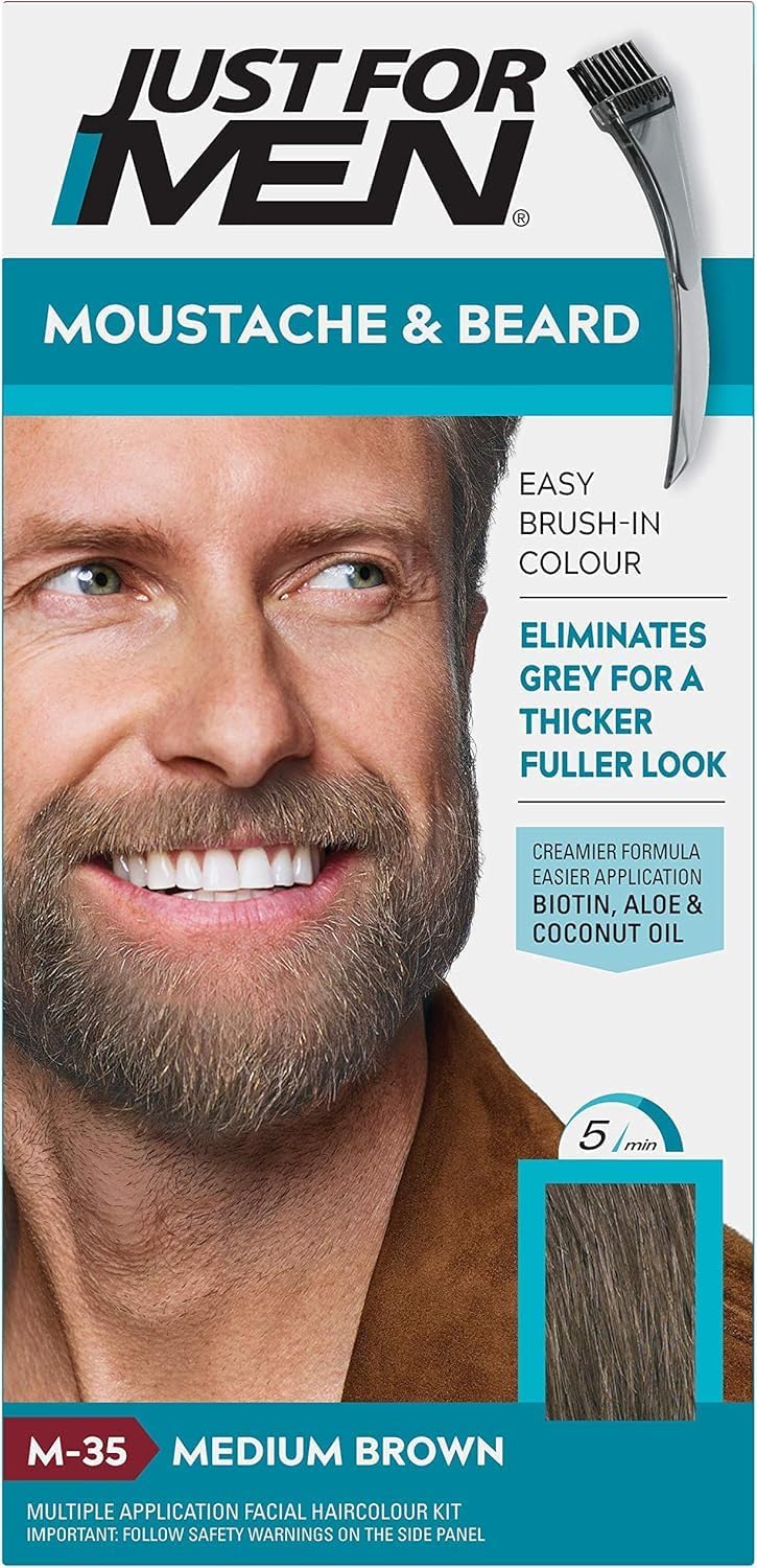 Just for men Moustache & Beard Medium Brown Dye, Eliminates Grey for a Thicker & Fuller Look � M35