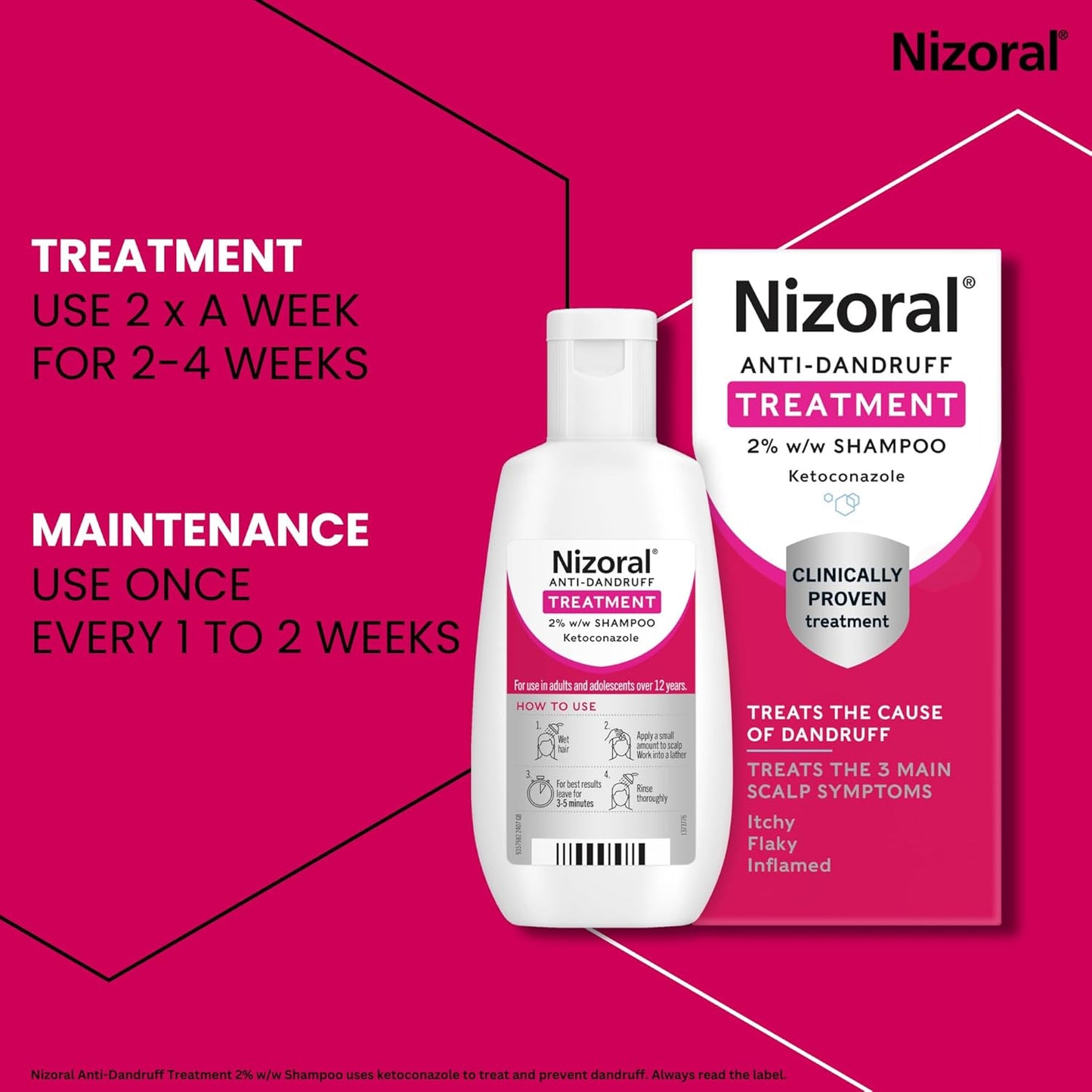 Nizoral Anti-Dandruff Treatment Shampoo, Treats and Prevents Dandruff, Clinically Proven to Control Itchy & Flaky Scalps, Contains Ketoconazole, 1 x 100ml