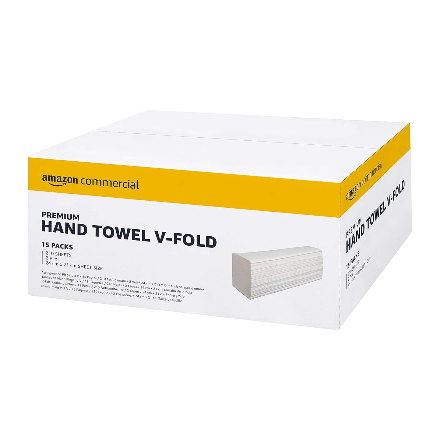 AmazonCommercial Singlefold (V-Fold / ZZ-Fold) Paper Hand Towels, 2-ply Cellulose, 3990 Sheets (15 packs of 266), Sheet Size: 22 x 21 cm, H3 Dispenser Compatible