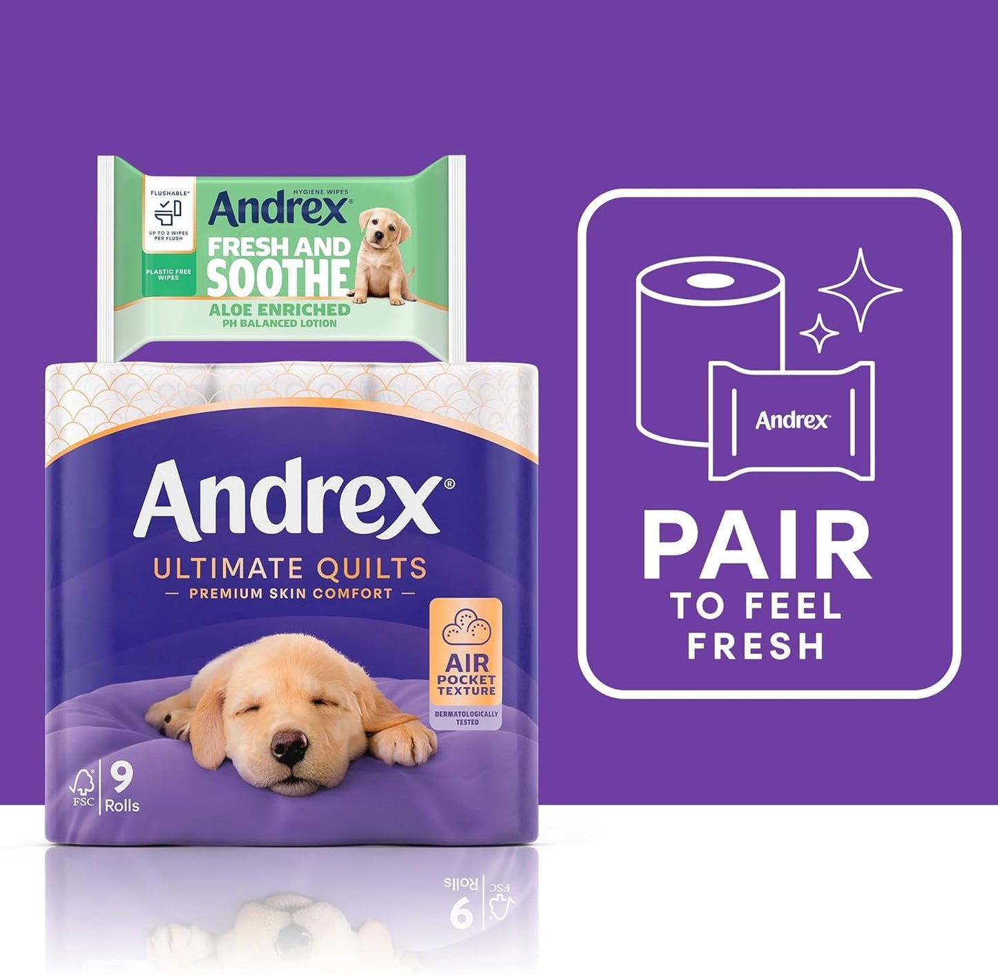 Andrex Ultimate Quilts 9 Mega Toilet Rolls = 13.5 Standard Toilet Rolls, 50% Longer Lasting Paper, Air Pocket Technology for Soft, Thick Sheets, FSC Certified
