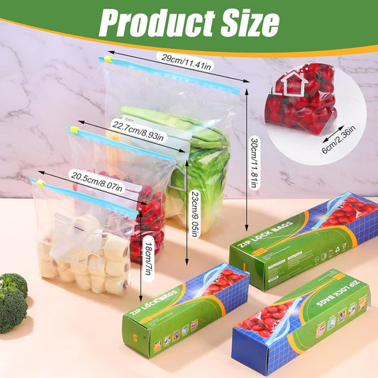 70 Pcs Food Storage Freezer Bags, 3 Sizes Zip Lock Bags (4.55L, 2.27L, 1L), Reusable Ziplock Bags Sandwich Bags with Expandable Bottom, Heavy Duty Food Bags for Fruits, Veggies, Meat, Snacks