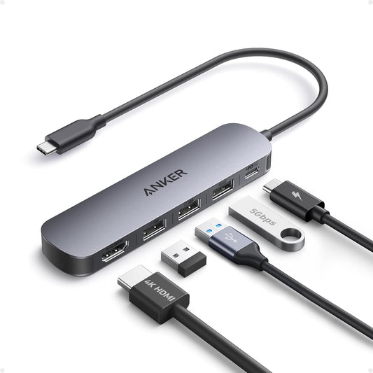 Anker USB C Hub, 5-in-1 USB Hub for Laptops, 4K HDMI Multiport Adapter with 90W Max Power Delivery, USBC & USBA Data Ports USB C Dongle, Compact for MacBook, Dell, and More (Charger Not Included)