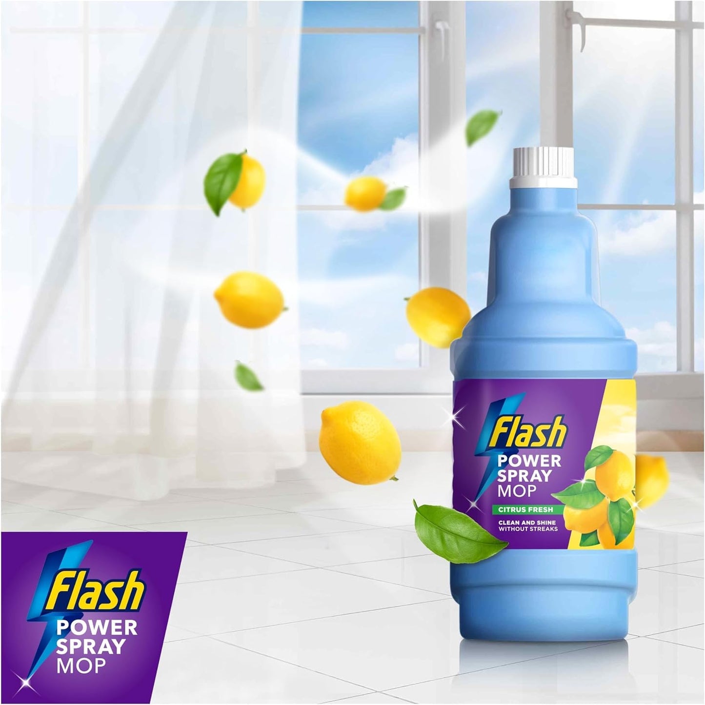 Flash Power Spray Mop Floor Cleaner Multi-Surface Cleaning Liquid Citrus Fresh 5L (1.25Lx4)