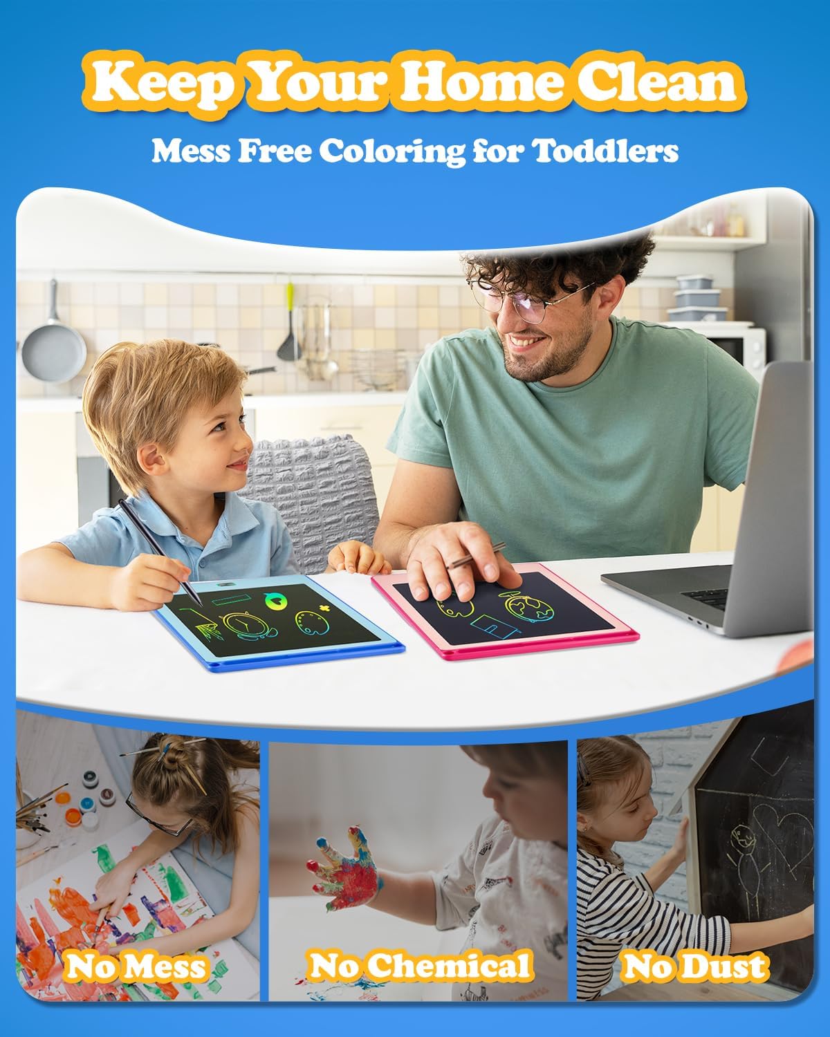 2-Pack LCD Writing Tablets for Kids, 8.5-Inch Drawing and Learning Boards, Blue & Pink