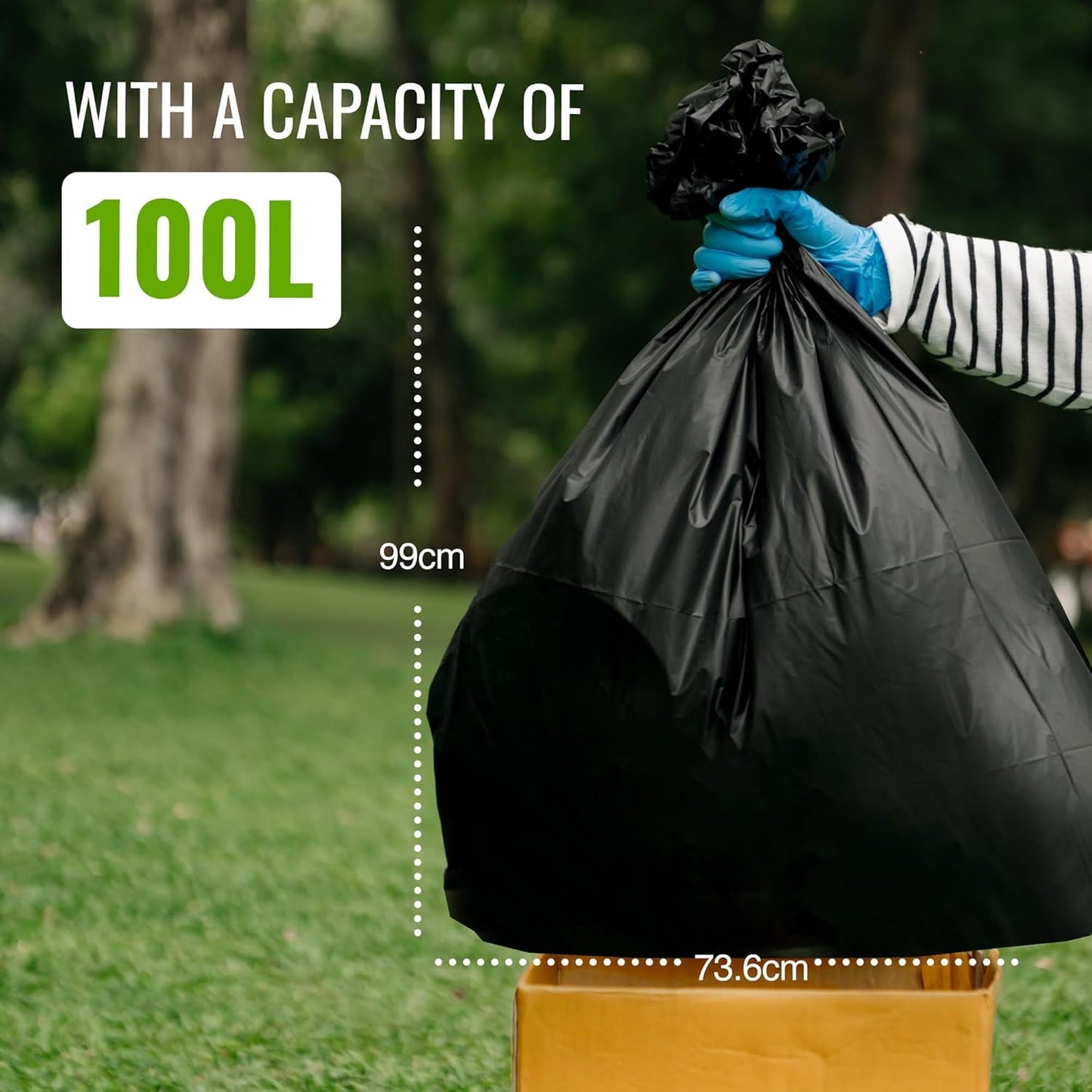 Eco Bag 50 Heavy Duty Bin Liner Refuse Sacks - 100L Black, 736mm x 990mm, 48
