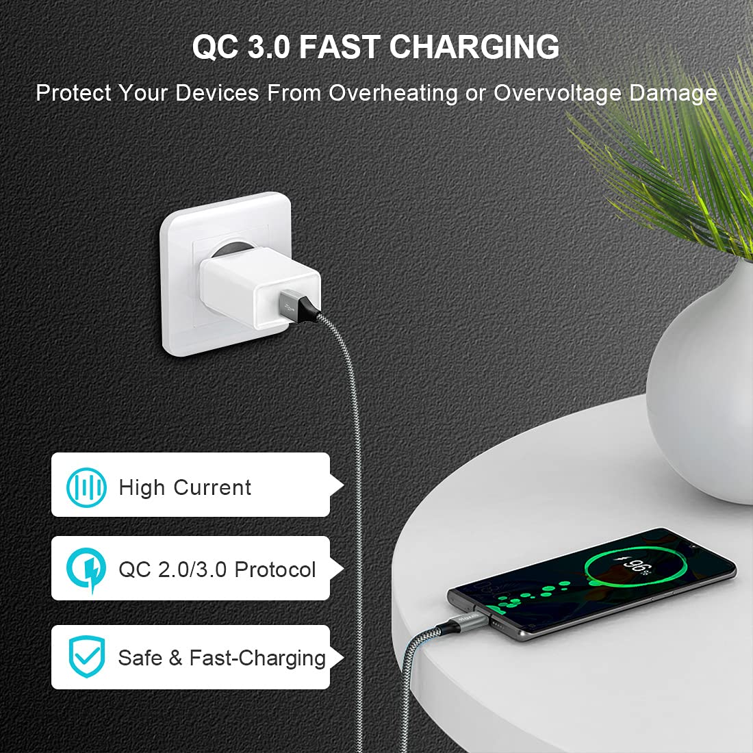 etguuds USB C Charger Cable [2Pack 1M], USB to USB C Cable 3A Fast Charging Type C Lead Braided for iPhone 15 Pro Samsung Galaxy S23 S22 S21 S20 S10 S9 S8 Note 10 A55 -Grey