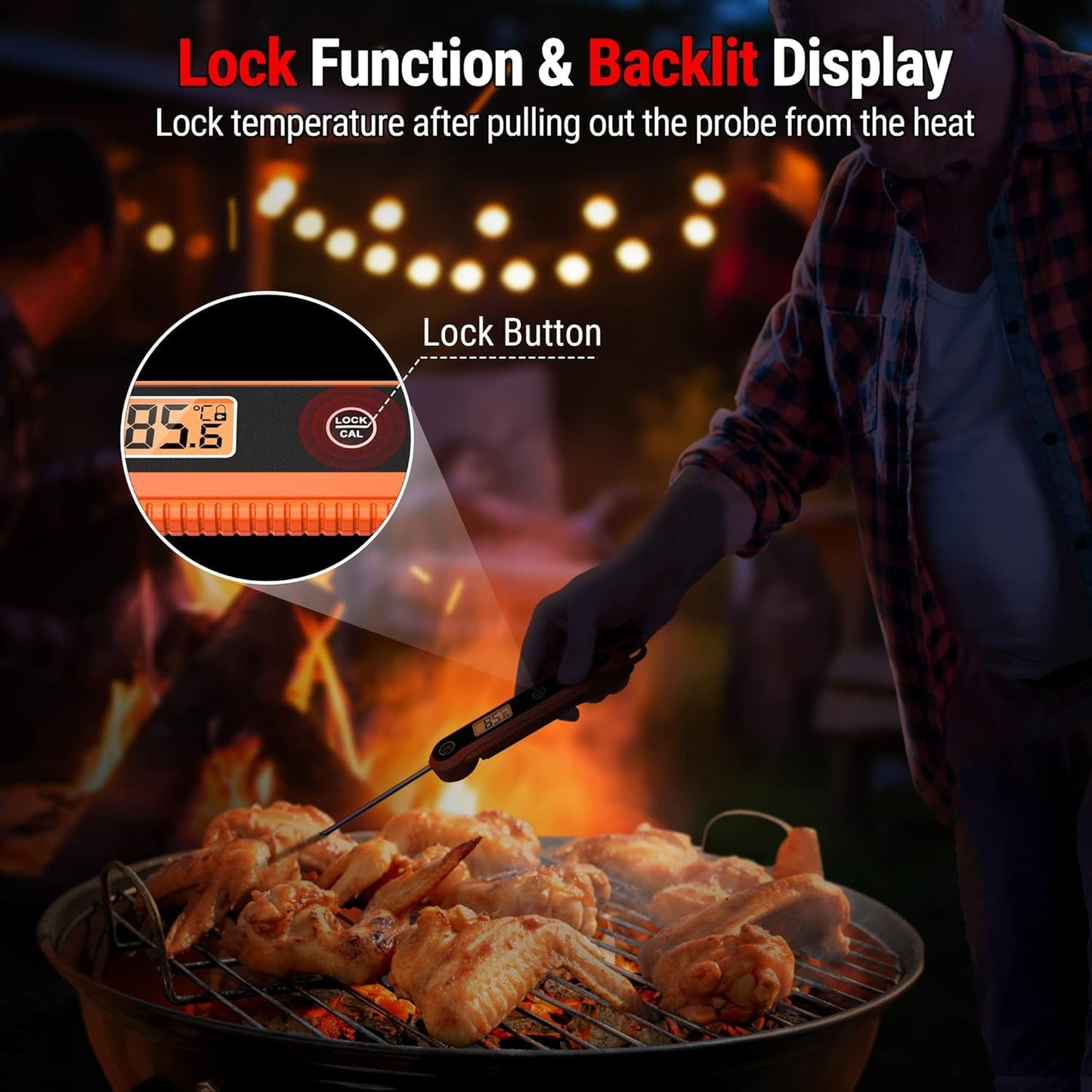 ThermoPro TP03H Digital Meat Thermometer, Foldable Probe with LCD Backlight and IPX6 Waterproof