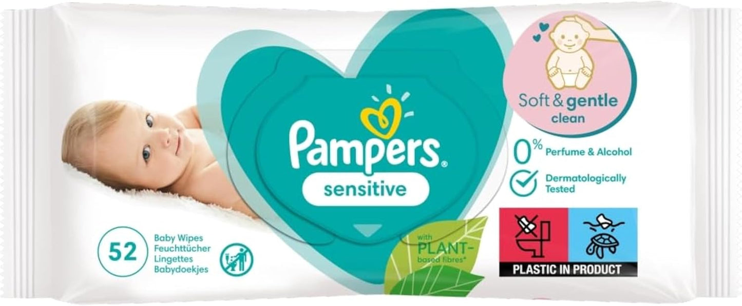Pampers Sensitive Baby Wipes 15 Packs of 80 = 1200 Baby Wet Wipes, Unscented, For a Soft And Gentle Clean
